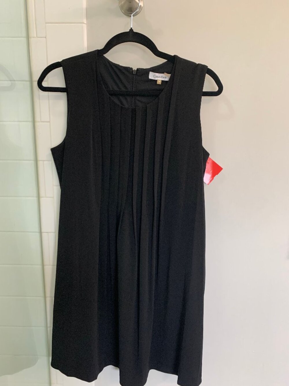 Calvin Klein Black Sleeveless Sheath Knee Length Dress Round Neck
